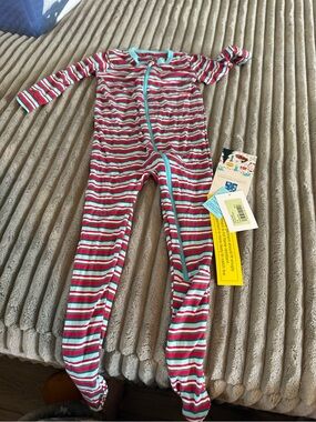 Kickee Pants Striped Footed One-Piece - Red, Teal & White